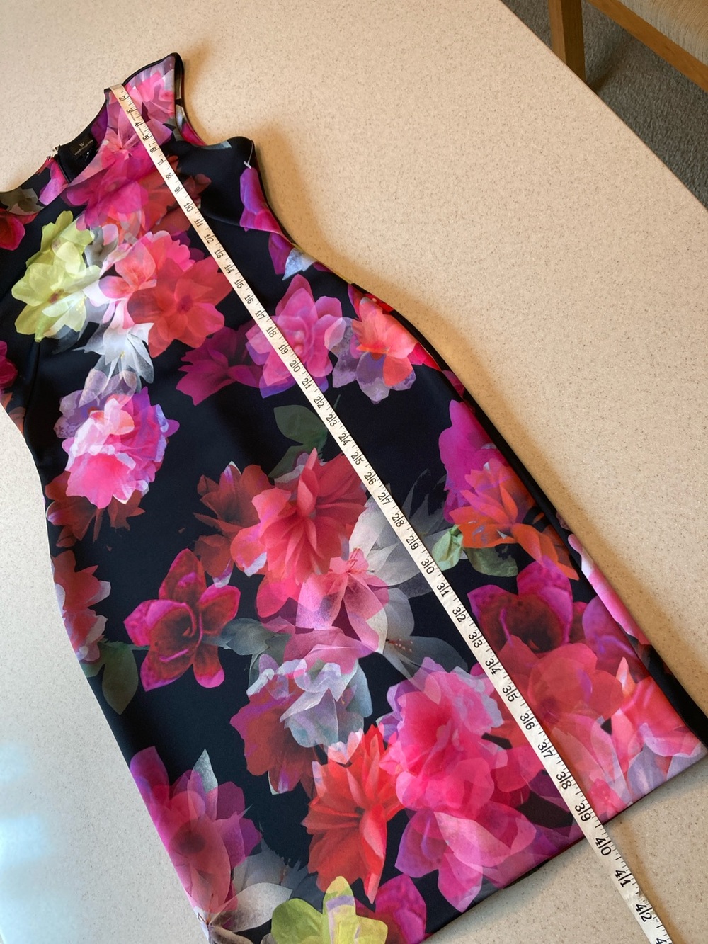 Worthington Black Midi Dress with Pink Red Yellow Floral Print Women Sz 8 - Picture 13 of 13